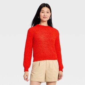 Red Long-Sleeve Round Neck Tape Yarn Pullover Sweater from A New Day - NWOT szM